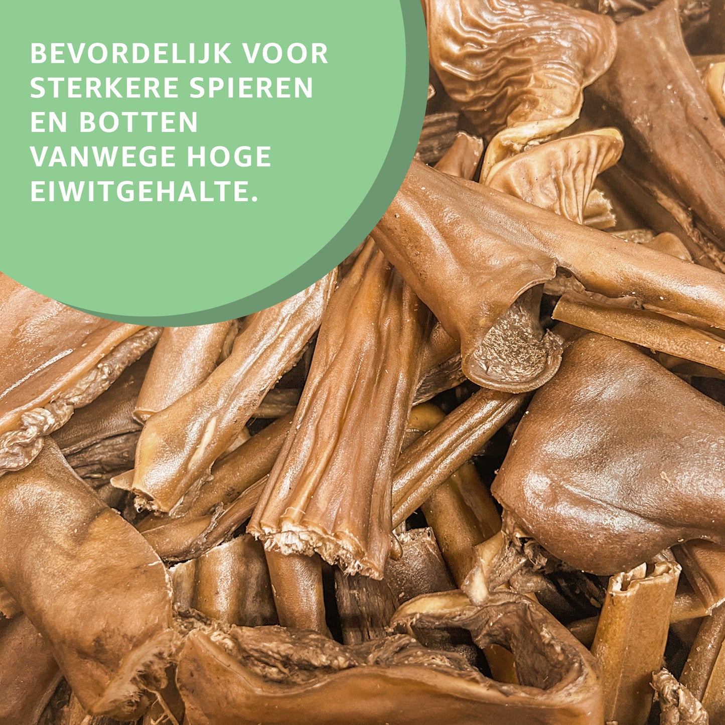 "Gedroogde Paardenhuid: Natuurlijke hondensnacks in gedroogde staat. Geen toegevoegde stoffen, puur kauwplezier en tevredenheid gegarandeerd."