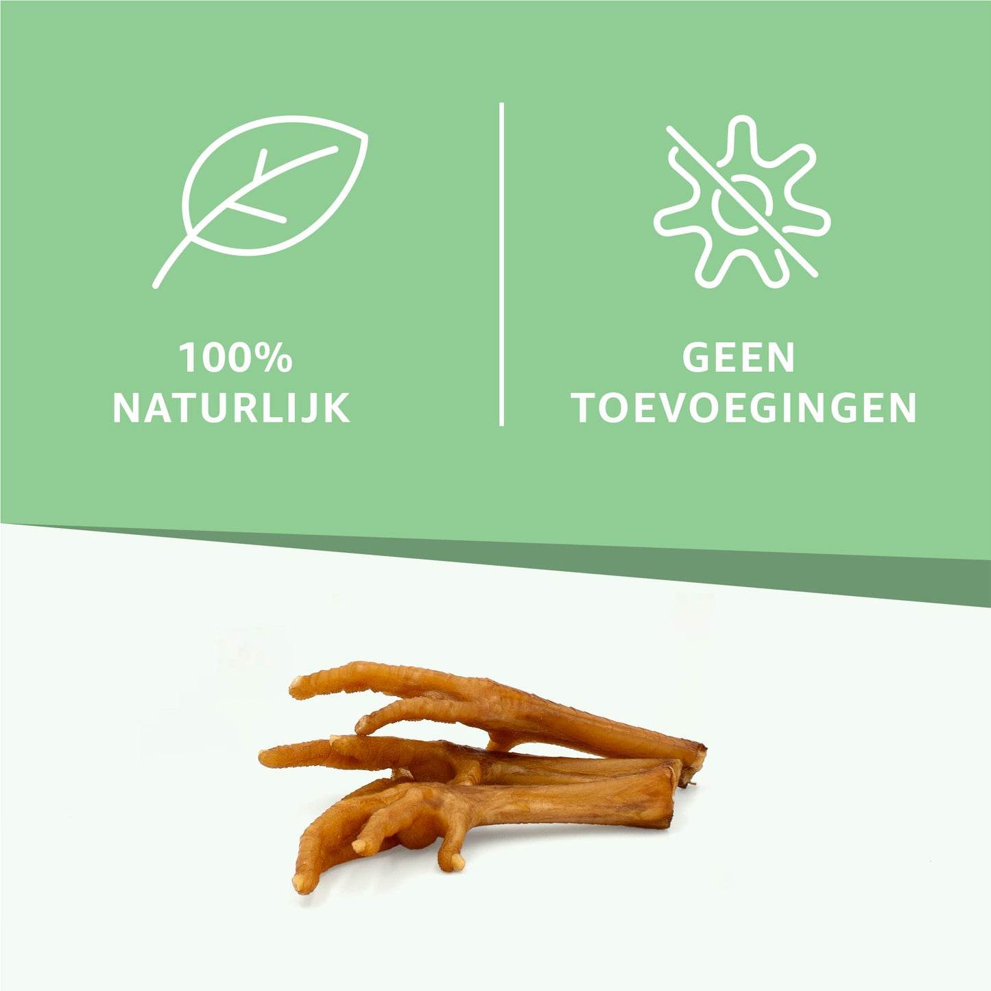 "Kippenpoten Hondensnacks: Natuurlijke smaak en voedzaamheid gecombineerd. Ontdek onze kauwbare traktaties, rijk aan eiwitten en ideaal voor tandhygiëne."