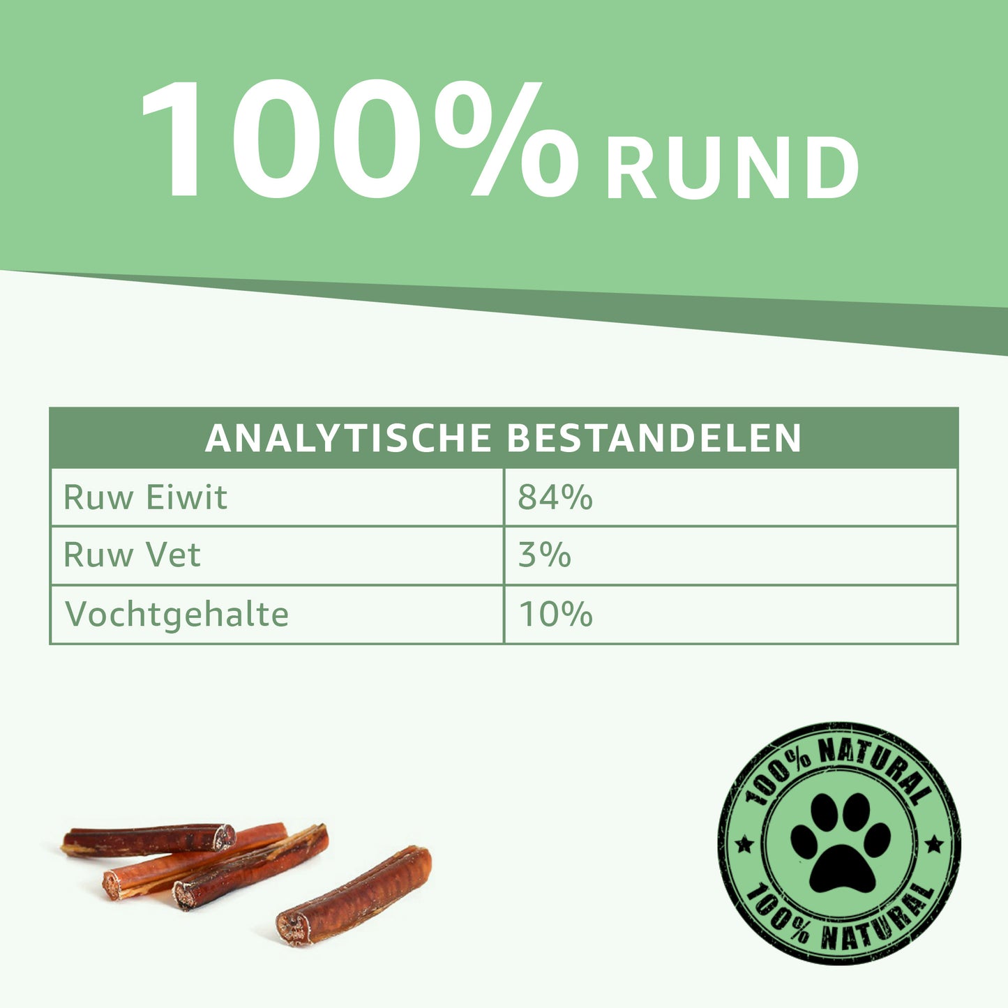 Analytische bestandsdelen van Bullepezen hondensnacks: Ontdek de natuurlijke samenstelling. Rijk aan eiwitten, zonder toevoegingen. De ideale keuze voor gezonde en smakelijke kauwsessies.