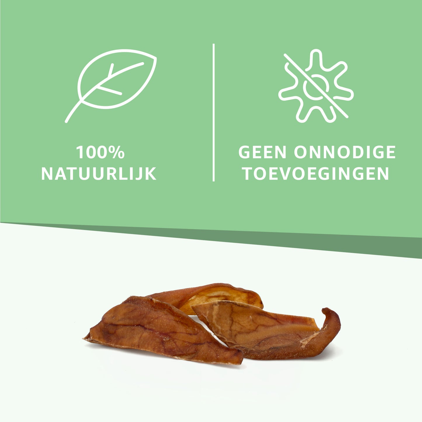 "Halve Varkensoren Hondensnacks: Puur genieten voor je hond. Natuurlijke traktaties met hoogwaardige eiwitten, ideaal voor kauwplezier en tandhygiëne."