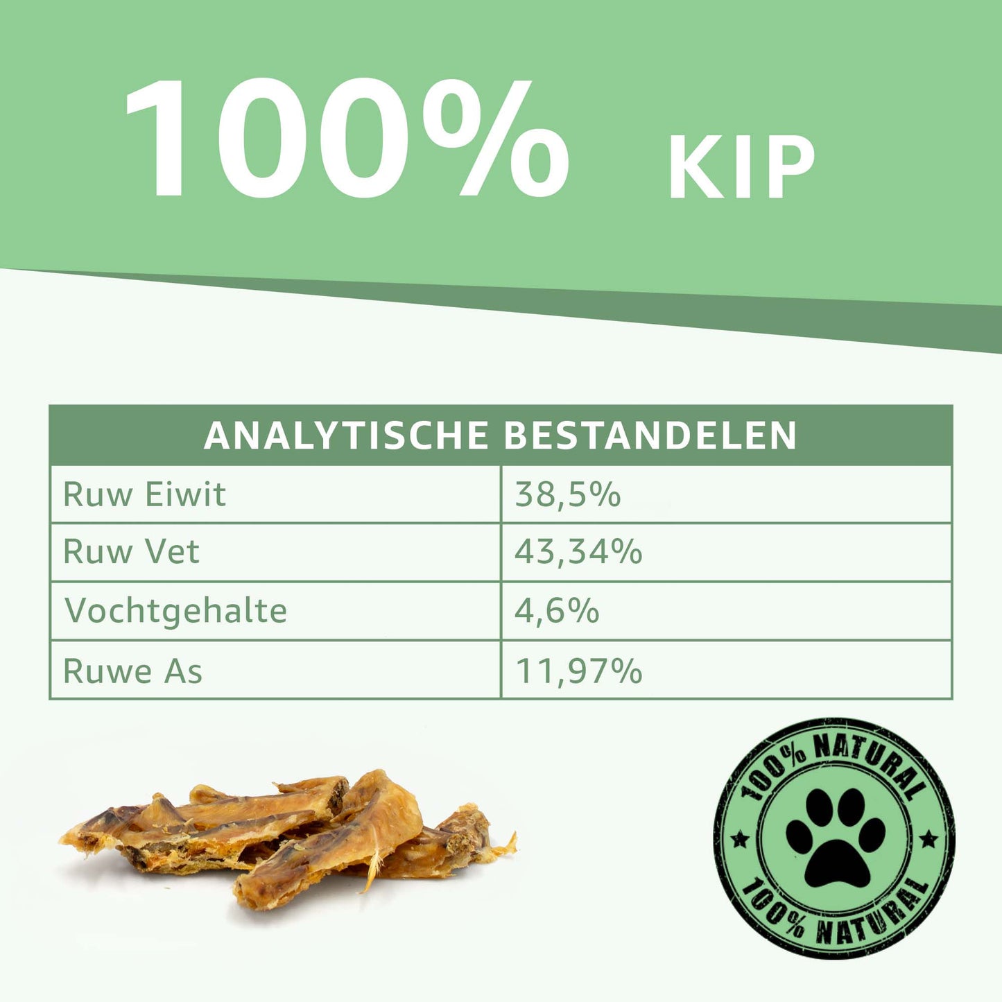 "Analytische Samenstelling Kippenvleugel Snacks: Voedzame feiten onthuld. Hoog eiwitgehalte, geen toegevoegde stoffen. De ultieme keuze voor smakelijke en gezonde beloningen."