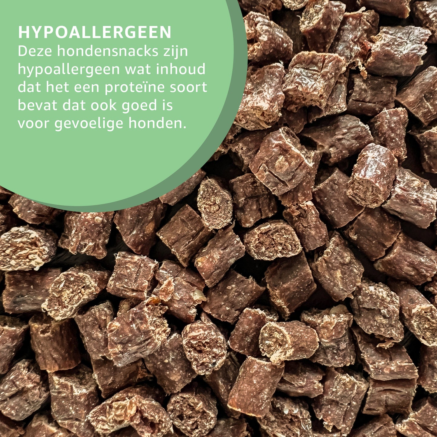 "Gedroogde Lams Trainers: Natuurlijke hondensnoepjes met lamsvlees in gedroogde staat. Geen extra stoffen, geschikt voor trainingssessies en beloningen."