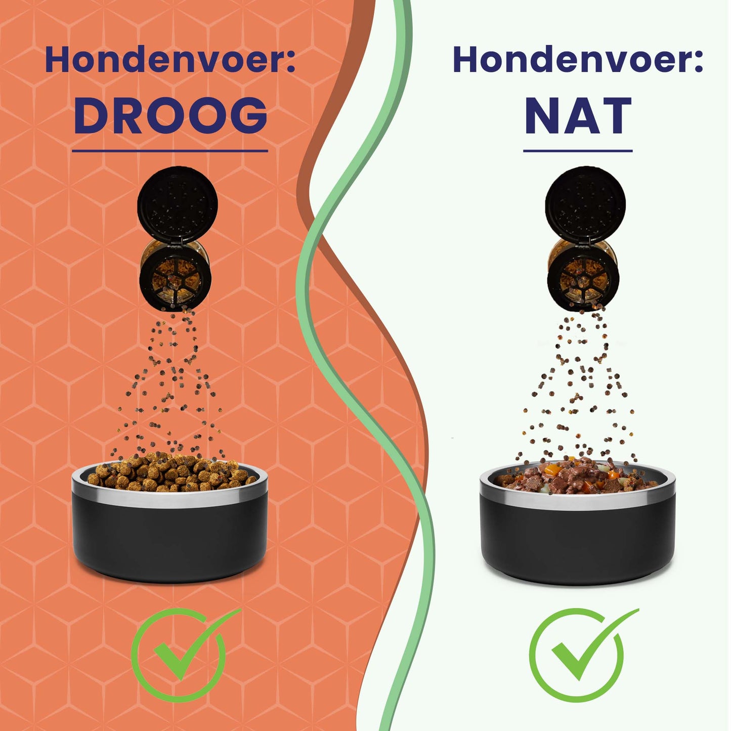 De woef woef snack toppings zijn te gebruiken voor droog en nat hondenvoer