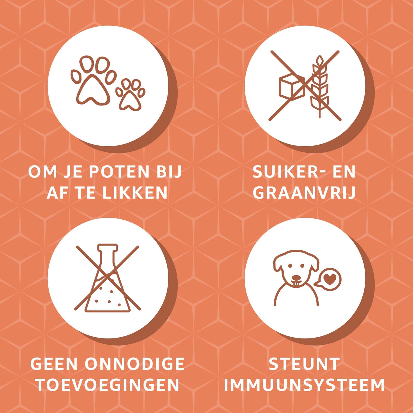 natuurlijke toppings, zonder suiker, graan en onnodige toevoegingen & het steunt immuunsysteem. Zo lekker dat je hond zijn poten erbij aflikt