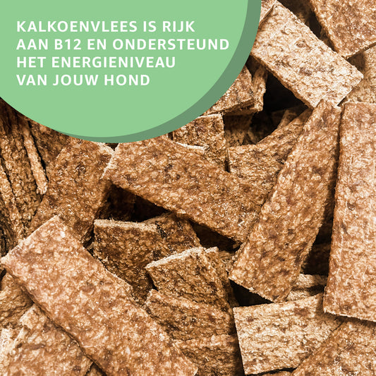 "Gedroogde Kalkoenstrips: Natuurlijke en smaakvolle hondensnacks in gedroogde vorm. Geen toegevoegde stoffen, enkel pure knapperigheid en tevredenheid."