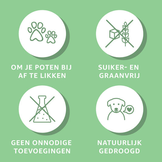  "Voedzame buffeloren: Puur genot voor je hond. Deze natuurlijke traktaties bevatten geen toevoegingen, enkel gezonde voordelen. Ondersteunt kauwplezier en tandhygiëne."