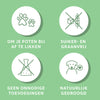 Infographic die laat zien dat de kabeljauwhuid graanvrij is, natuurlijke is gedroogd en verder geen toevoegingen bevat. Honden vinden het heerlijk.