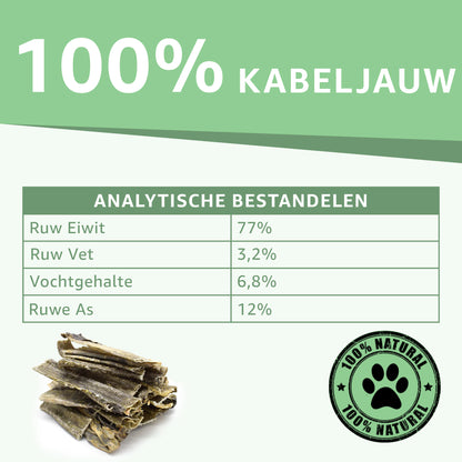 De Analytische bestandsdelen van de hondensnacks kabeljauwhuid.