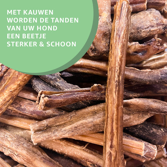 "Gedroogde Bullepezen: Voedzame en natuurlijke hondensnacks in gedroogde vorm. Geen toegevoegde stoffen, enkel pure kauwvreugde en tandverzorging."