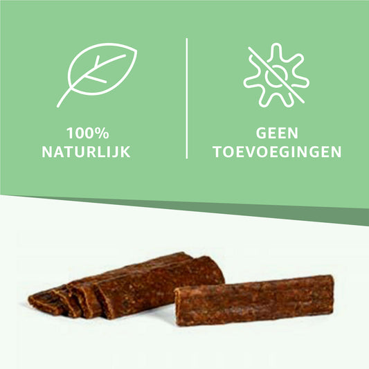 "Wildzwijn Strip Hondensnack: Natuurlijke lekkernij voor je hond. Gemaakt van wildzwijnvlees, biedt een smaakvolle en eiwitrijke traktatie voor positieve verwennerij."