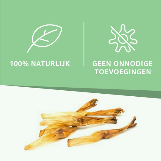 "Gezonde Konijnenoren zonder Haar Hondensnacks: Natuurlijke en voedzame keuze voor je hond. Eiwitrijk en bevordert kauwplezier en tandgezondheid."