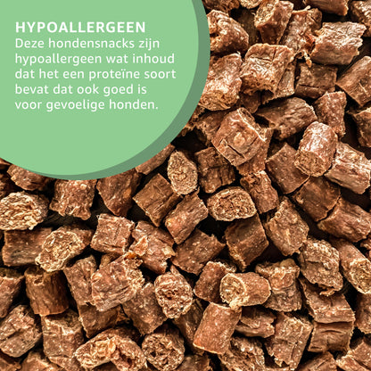 "Gedroogde Eenden Trainers: Natuurlijke hondensnoepjes in gedroogde staat. Geen toegevoegde stoffen, ideaal voor positieve trainingsversterking."