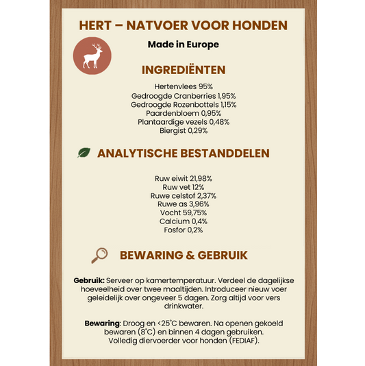 Nat Hondenvoer met Hert 95% – Monoproteïne & Graanvrij