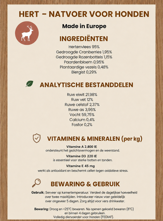 Nat Hondenvoer met Hert 95% – Monoproteïne & Graanvrij