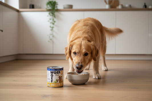 Natural dog mealtime with Woef Woef Food