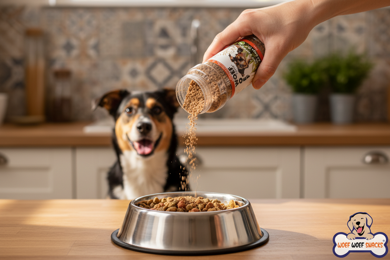 Topping strooien over voerbak